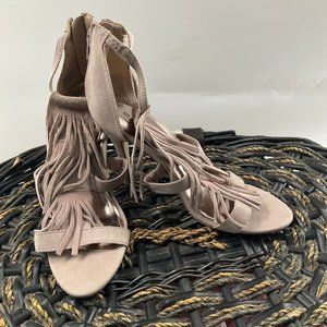 Madden Girl DEMI Fringe Dress Cage Stiletto Heel Sandal Shoes Natural/Tan 7.5